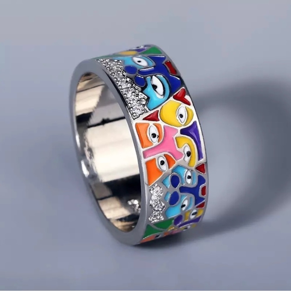 ANTHROPOLOGIE SILVER AND ENAMELED RING